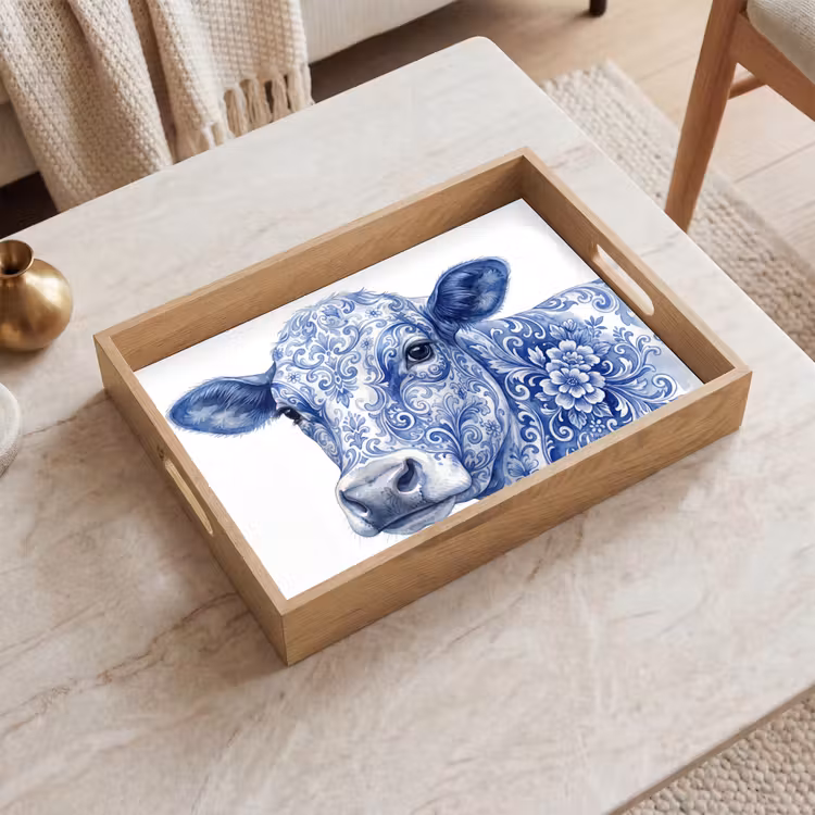Vassoio - Illustrazione - Mucca - Blu — 2