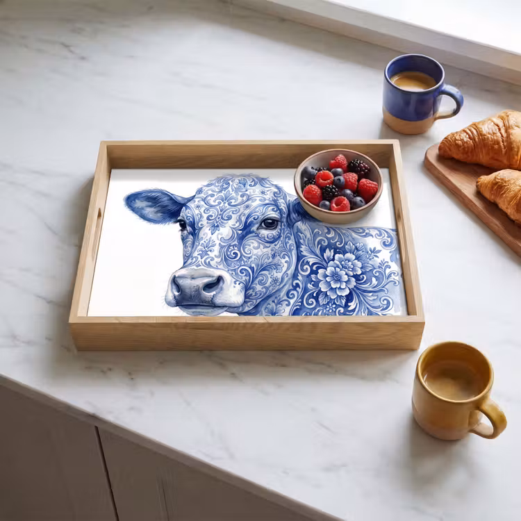 Vassoio - Illustrazione - Mucca - Blu — 3
