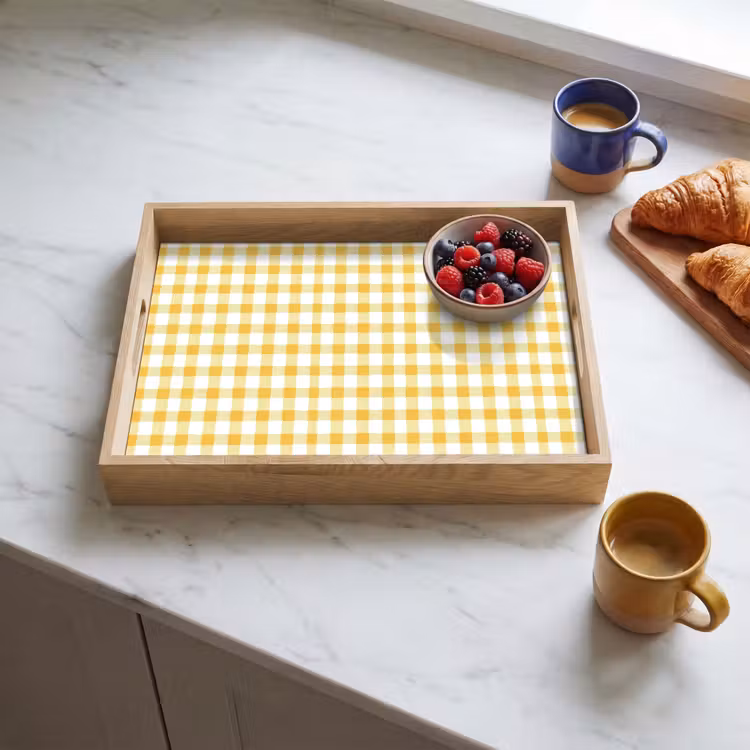 Vassoio - Rombi - Gingham - Classico - Giallo e bianco — 3