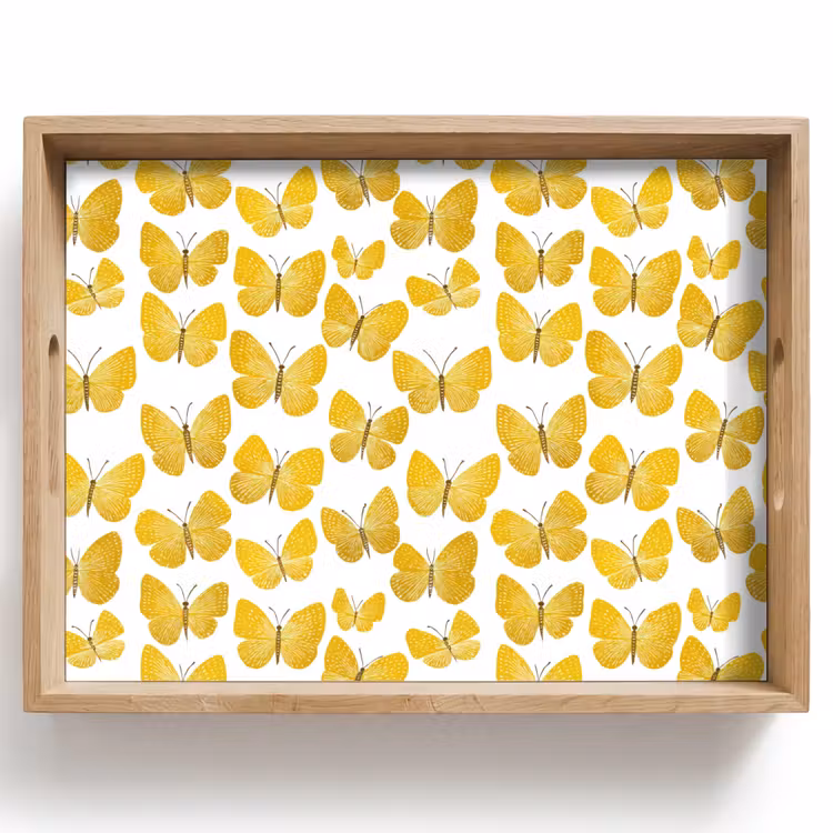 Vassoio - Farfalle - Botanica - Illustrazione - Giallo - Bianco — 1