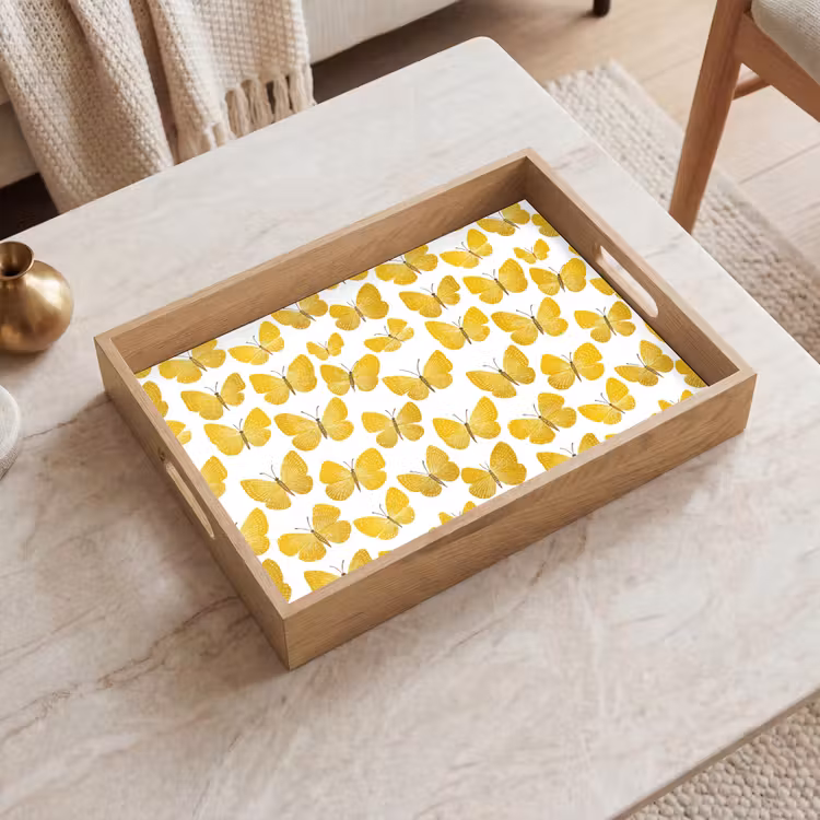 Vassoio - Farfalle - Botanica - Illustrazione - Giallo - Bianco — 2