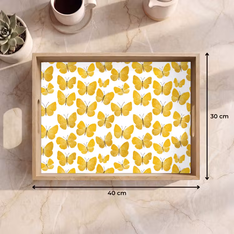 Vassoio - Farfalle - Botanica - Illustrazione - Giallo - Bianco — 7