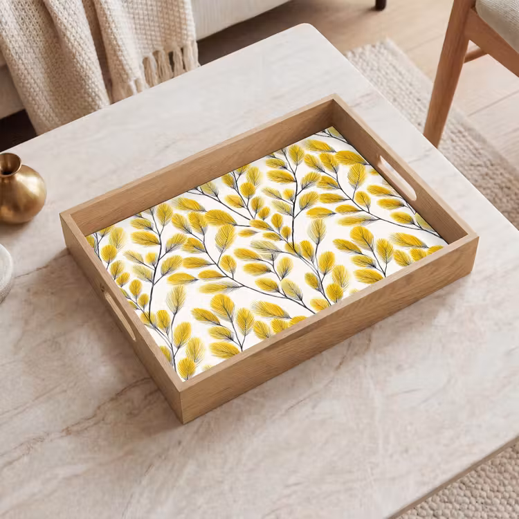 Vassoio - Foglie - Botanico - Elegante - Giallo - Nero — 2