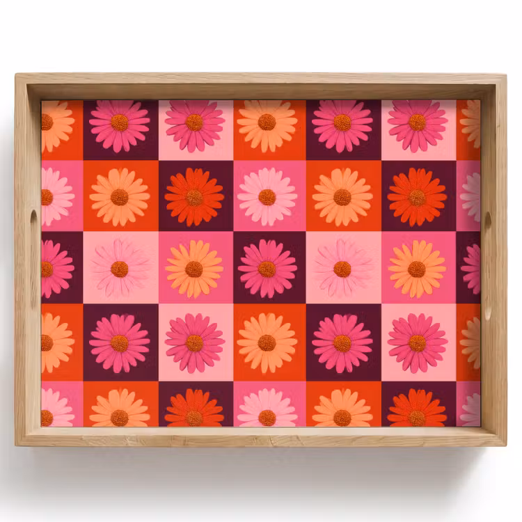 Vassoio - Margarite - Scacchiera - Retrò - Rosa - Arancione — 1