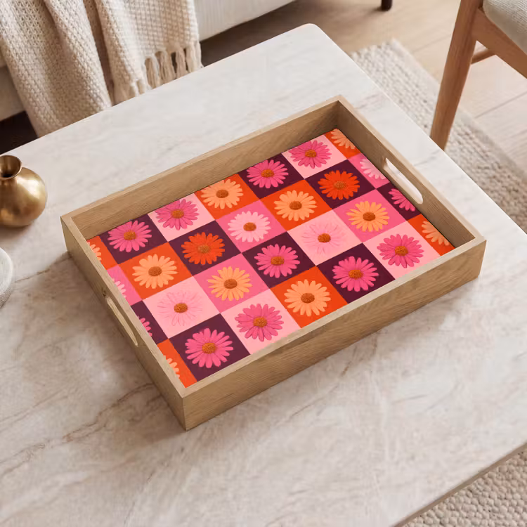 Vassoio - Margarite - Scacchiera - Retrò - Rosa - Arancione — 2