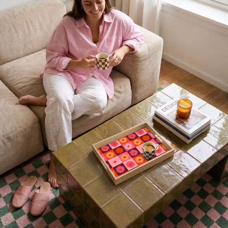 Vassoio - Margarite - Scacchiera - Retrò - Rosa - Arancione — 4