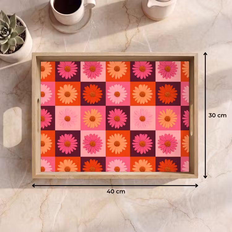 Vassoio - Margarite - Scacchiera - Retrò - Rosa - Arancione — 7