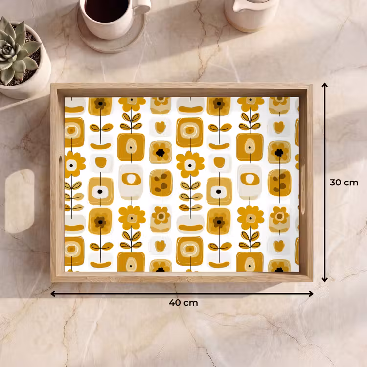 Vassoio - Retro - Astratto - Fiori - Giallo ocra — 7