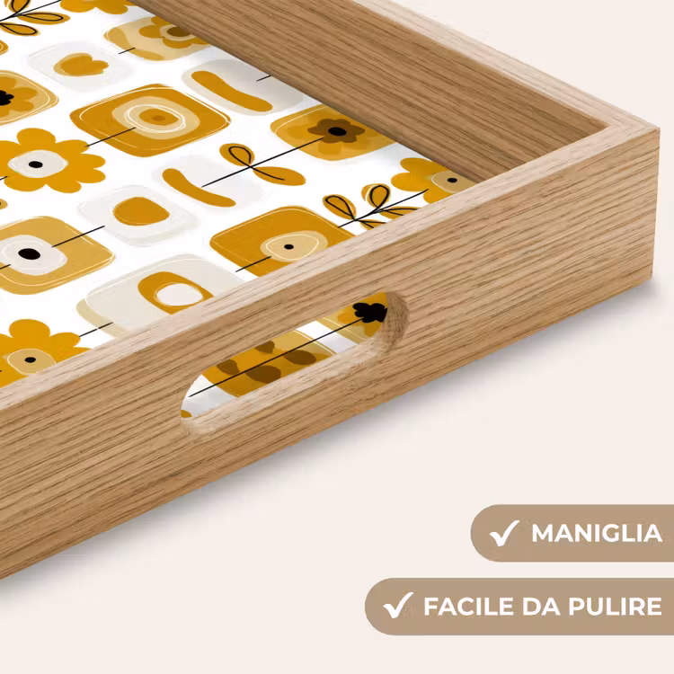 Vassoio - Retro - Astratto - Fiori - Giallo ocra — 8