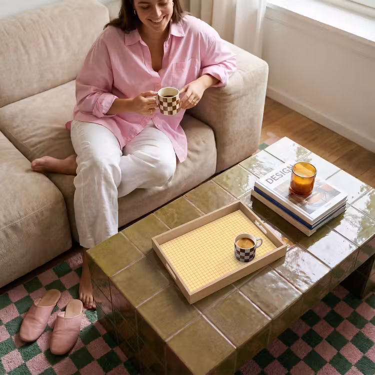Vassoio - Riquadri - Griglia - Minimalista - Giallo - Rosa — 4