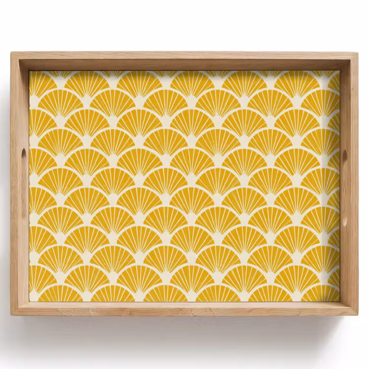 Vassoio - Ventagli - Art Déco - Retrò - Giallo ocra — 1