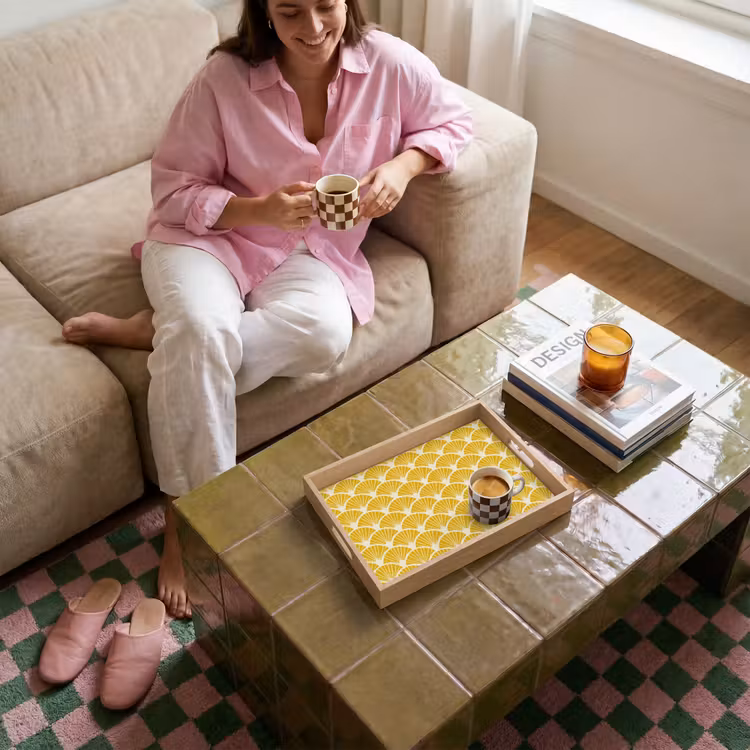 Vassoio - Ventagli - Art Déco - Retrò - Giallo ocra — 4