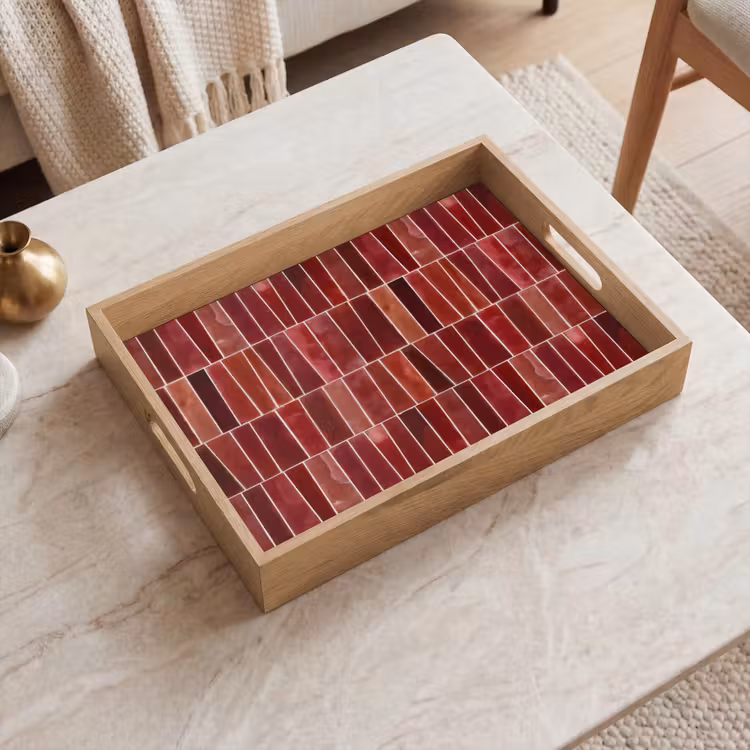 Vassoio - Piastrelle - Moderno - Strutturato - Rosso intenso — 2
