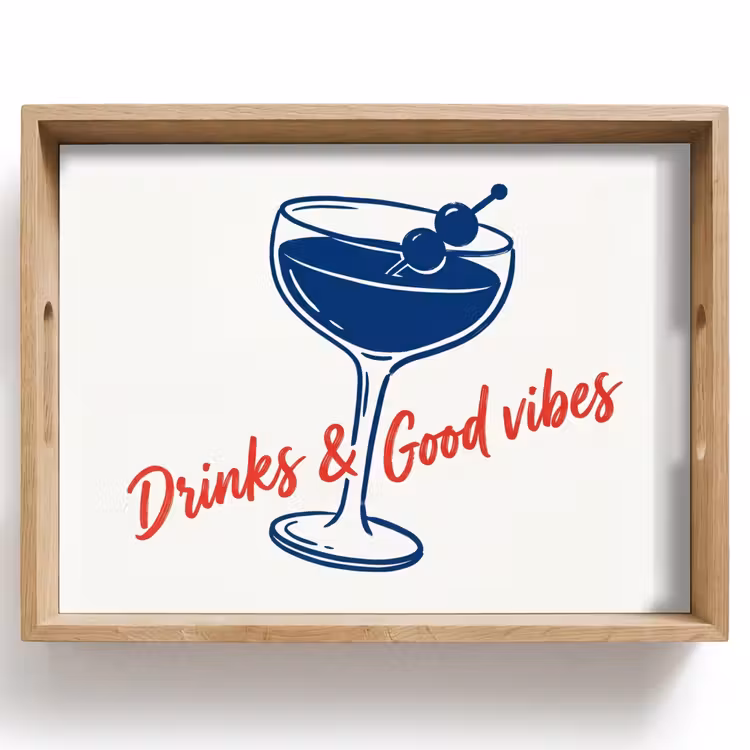 Vassoio - Cocktail - Bicchiere - Illustrazione - Blu - Bianco — 1