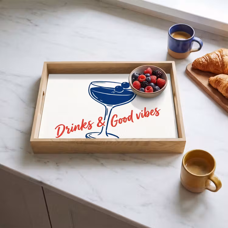 Vassoio - Cocktail - Bicchiere - Illustrazione - Blu - Bianco — 3