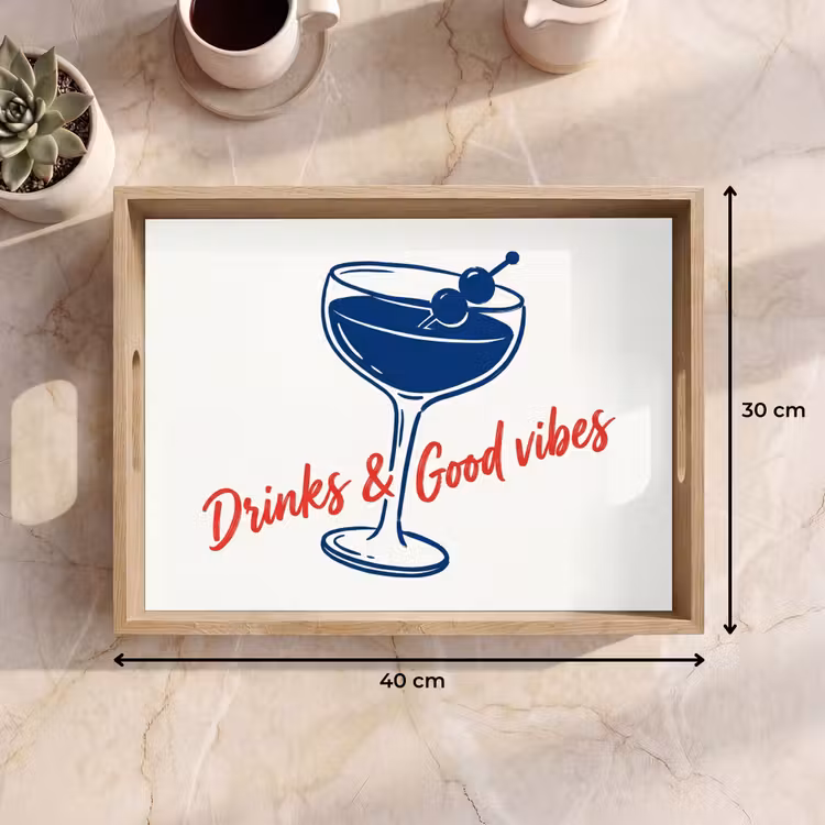 Vassoio - Cocktail - Bicchiere - Illustrazione - Blu - Bianco — 7