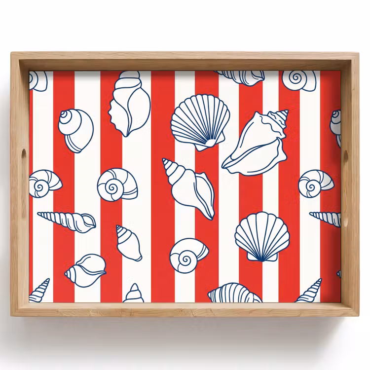 Vassoio - Conchiglia - Animali marini - Estate - Illustrazione - Rosso - Blu — 1