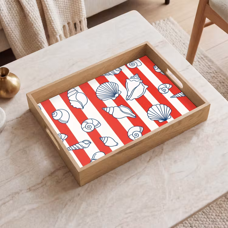 Vassoio - Conchiglia - Animali marini - Estate - Illustrazione - Rosso - Blu — 2