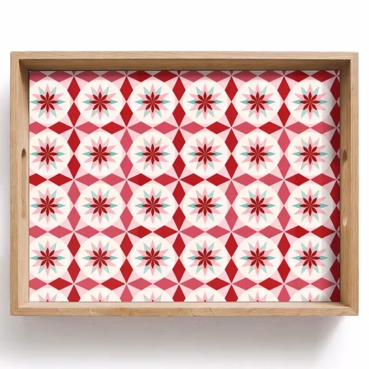 Vassoio - Motivo a piastrelle - Stelle - Stile retrò - Rosa - Verde menta — 1