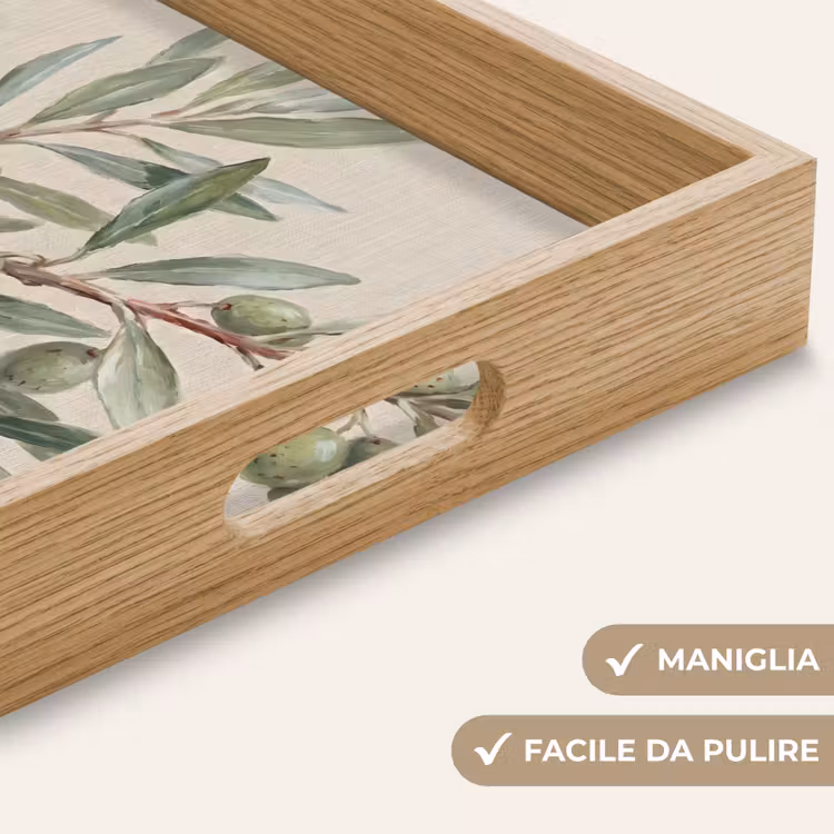 Vassoio - Ramoscello d'ulivo - Foglie - Natura - Verde - Beige — 8