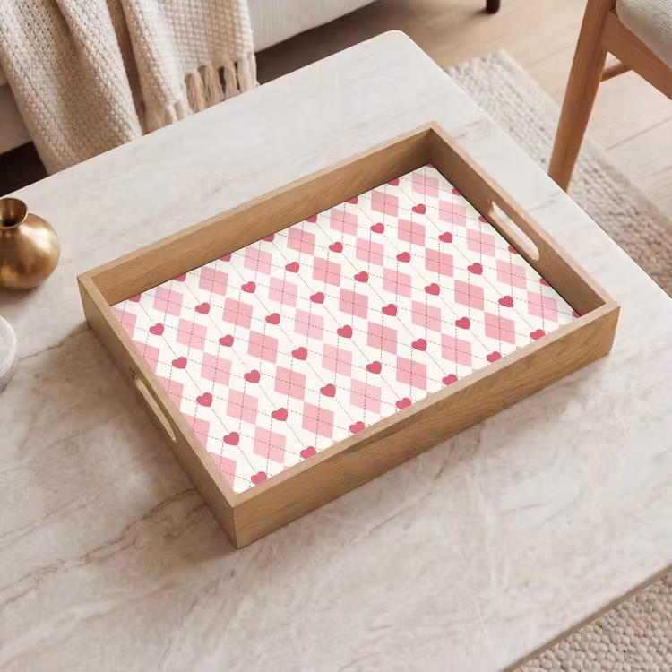 Vassoio - Rombi - Classico - Rosa - Bianco — 2