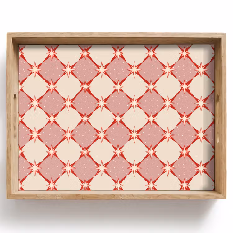 Vassoio - Rombi - Stelle - Vintage - Rosa antico - Rosso — 1