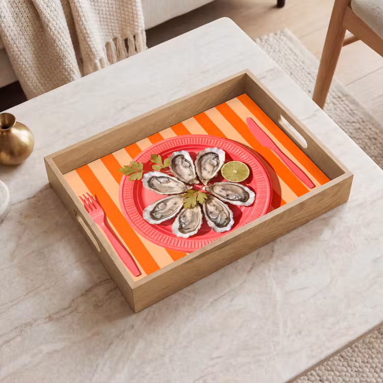 Vassoio - Cibo - Ostriche - Frutti di mare - Arancione - Moderno — 2