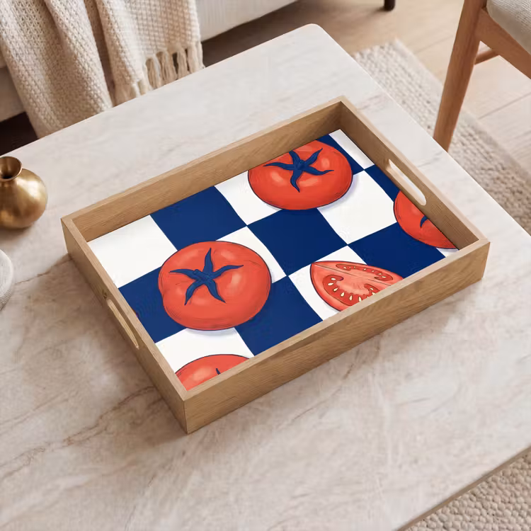 Vassoio - Cibo - Pomodori - Cucina - Illustrazione - Rosso-Blu — 2
