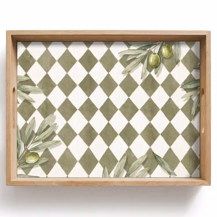 Vassoio - Pianta - Rami d'ulivo - Acquerello - Mediterraneo - Verde — 1