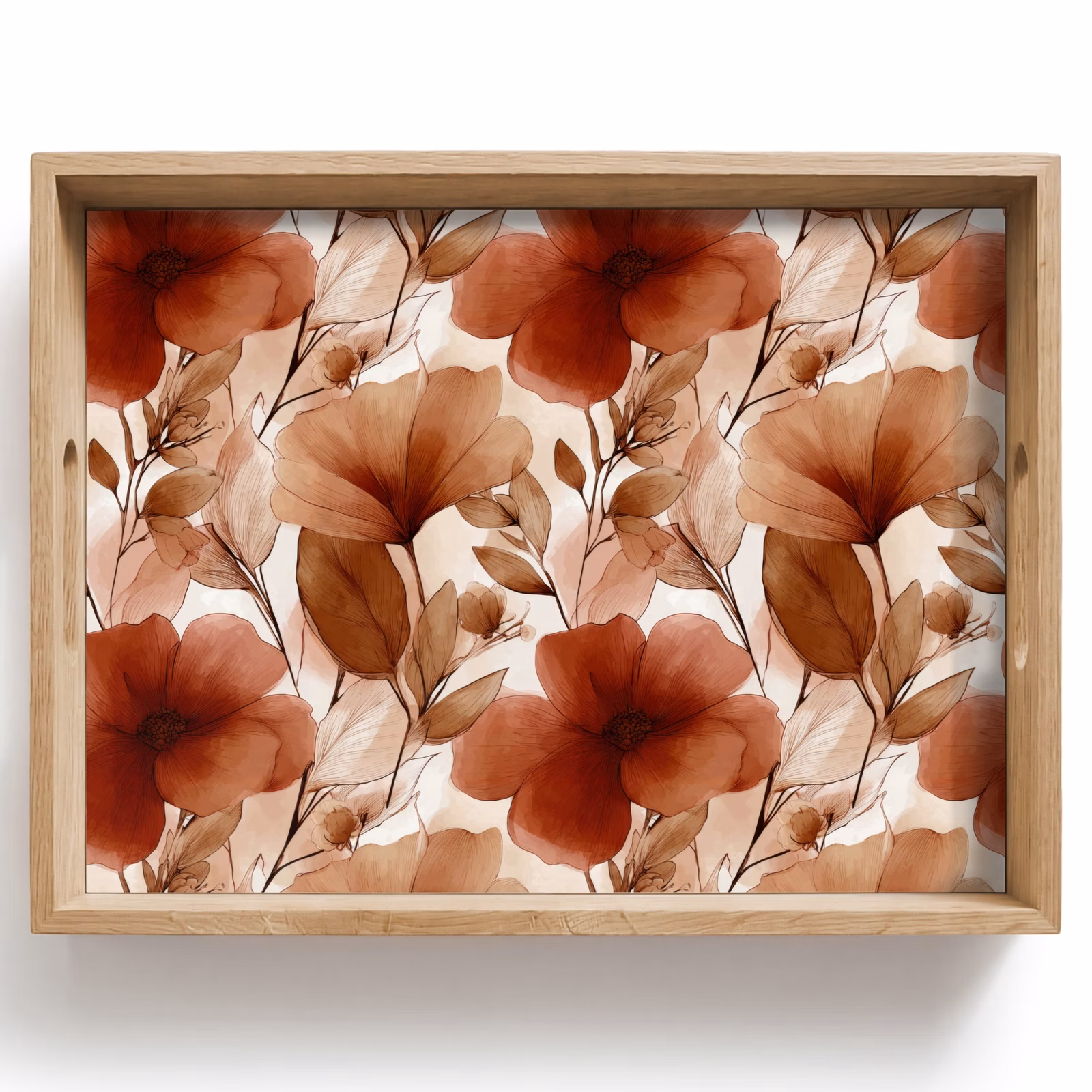 Vassoio - Fiori - Acquerello - Botanico - Terracotta — 1