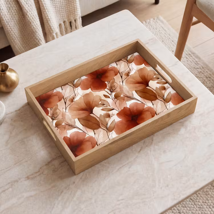 Vassoio - Fiori - Acquerello - Botanico - Terracotta — 2