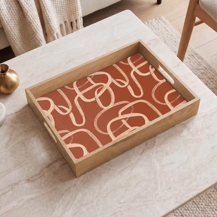 Vassoio - Linee - Astratto - Organico - Terracotta - Crema — 2
