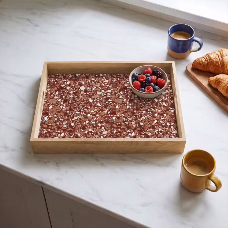 Vassoio - Terrazzo - Motivo - Texture pietra - Rosso-marrone — 3