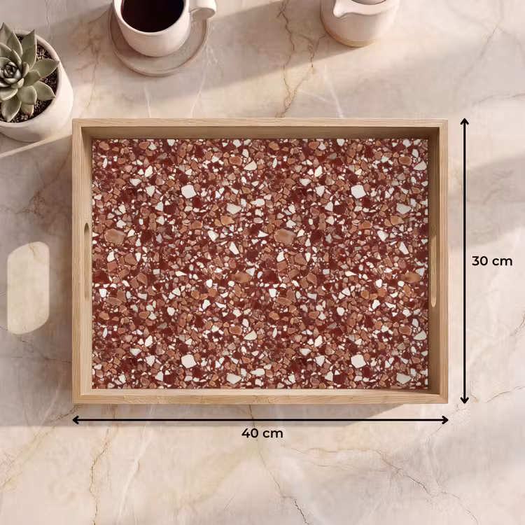 Vassoio - Terrazzo - Motivo - Texture pietra - Rosso-marrone — 7