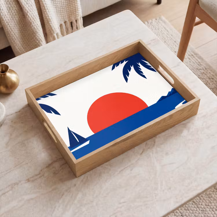 Vassoio - Tramonto - Mare - Palma - Tropicale - Moderno — 2
