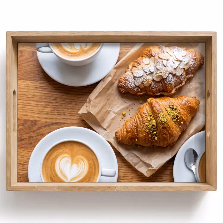 Vassoio - Cibo - Croissant - Caffè - Colazione - Moderno — 1