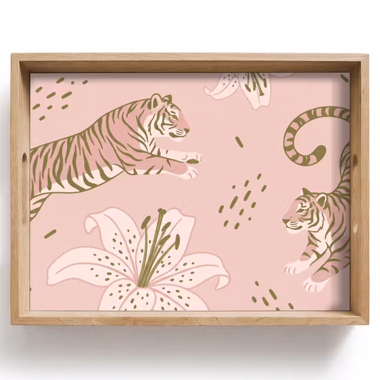 Vassoio - Gatto - Che salta - Fiori - Astratto - Rosa — 1