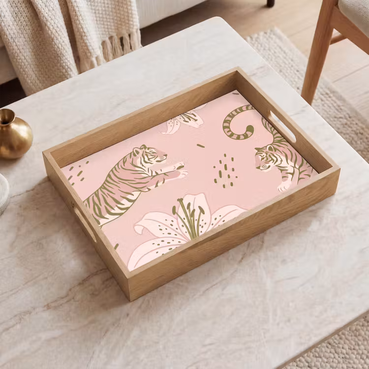 Vassoio - Gatto - Che salta - Fiori - Astratto - Rosa — 2