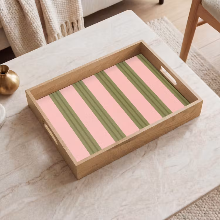 Vassoio - Motivo - Righe - Astratto - Rosa - Verde — 2