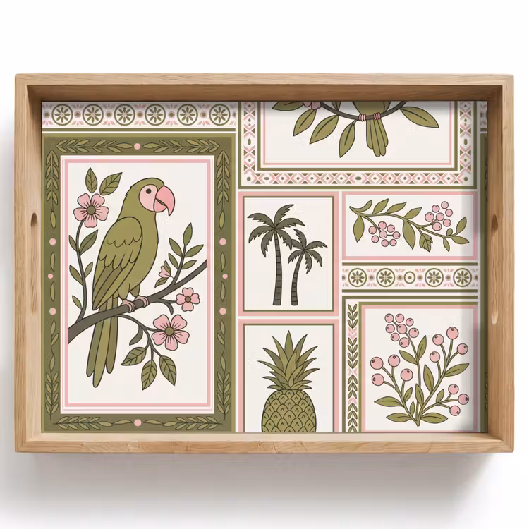 Vassoio - Uccello - Tropicale - Motivo - Decorativo - Verde — 1
