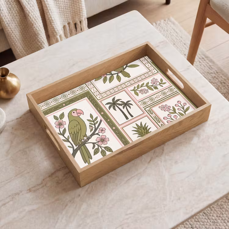 Vassoio - Uccello - Tropicale - Motivo - Decorativo - Verde — 2
