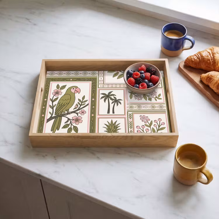 Vassoio - Uccello - Tropicale - Motivo - Decorativo - Verde — 3