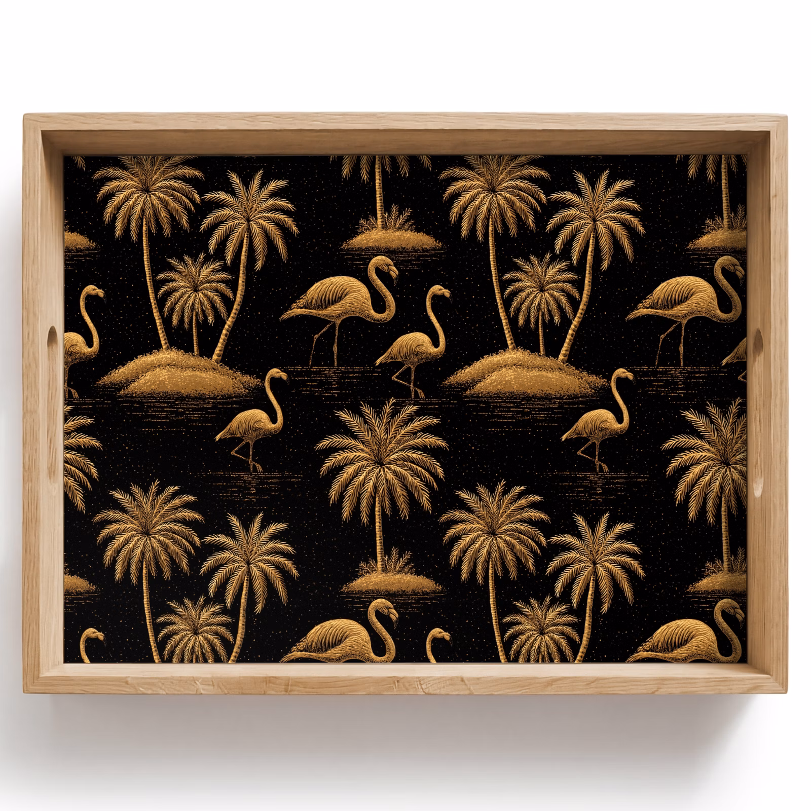 Vassoio - Fenicottero - Palme - Tropicale - Oro - Nero — 1
