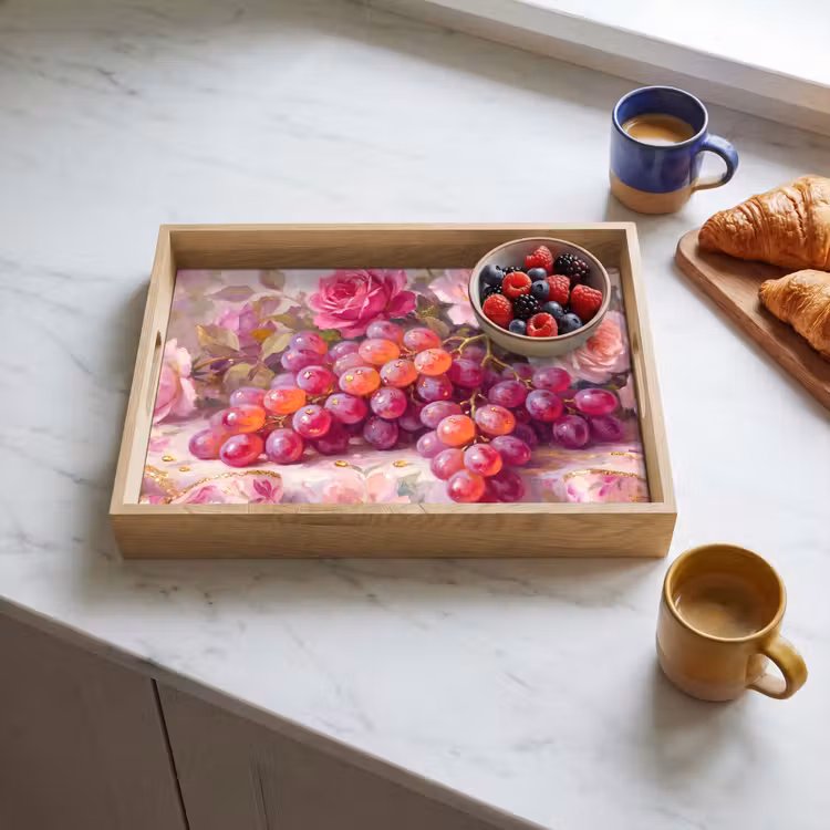 Vassoio - Cibo - Fiori - Natura morta - Rosa - Oro — 3