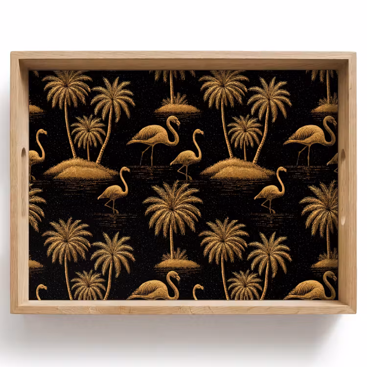 Vassoio - Fenicottero - Palme - Tropicale - Oro - Nero — 1