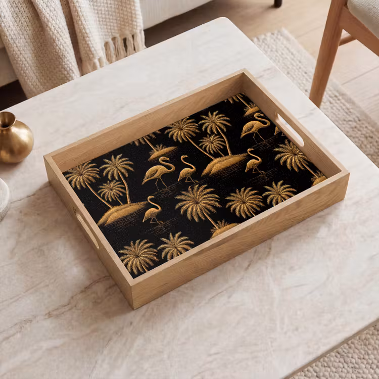 Vassoio - Fenicottero - Palme - Tropicale - Oro - Nero — 2