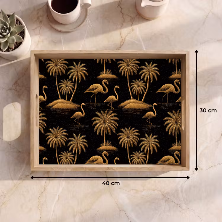 Vassoio - Fenicottero - Palme - Tropicale - Oro - Nero — 7