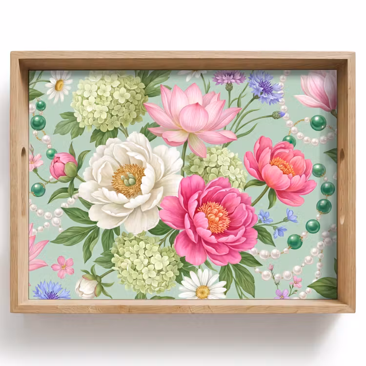 Vassoio - Fiori - Motivo - Botanico - Verde — 1