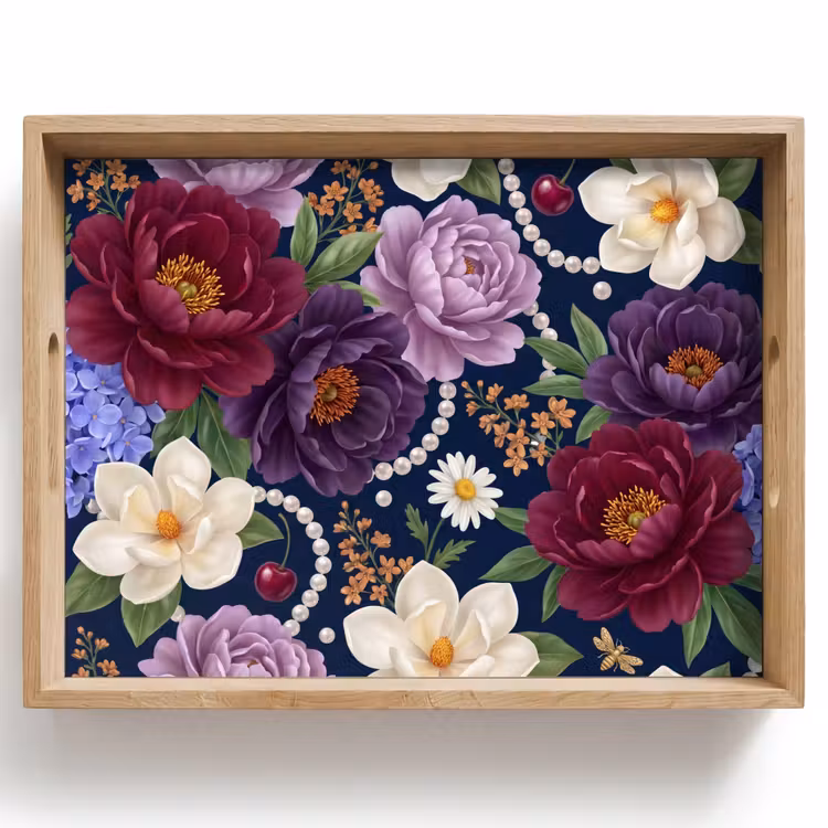 Vassoio - Fiori - Perle - Decorazioni - Moderno - Blu — 1