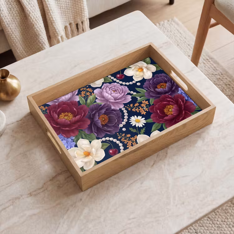 Vassoio - Fiori - Perle - Decorazioni - Moderno - Blu — 2